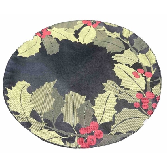 St Nicholas Square Round CHRISTMAS WREATH W/ Holly Berries Placemats Set Of 5 - Picture 8 of 11